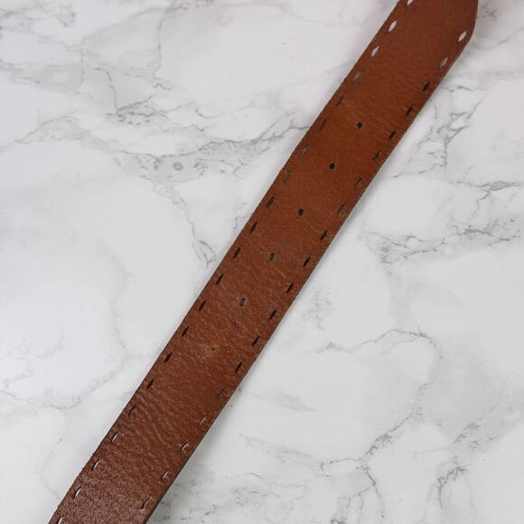 Fossil Brown Leather Belt Boho Victorian Metal Buckle Pink Rhinestone Medium - Picture 5 of 8